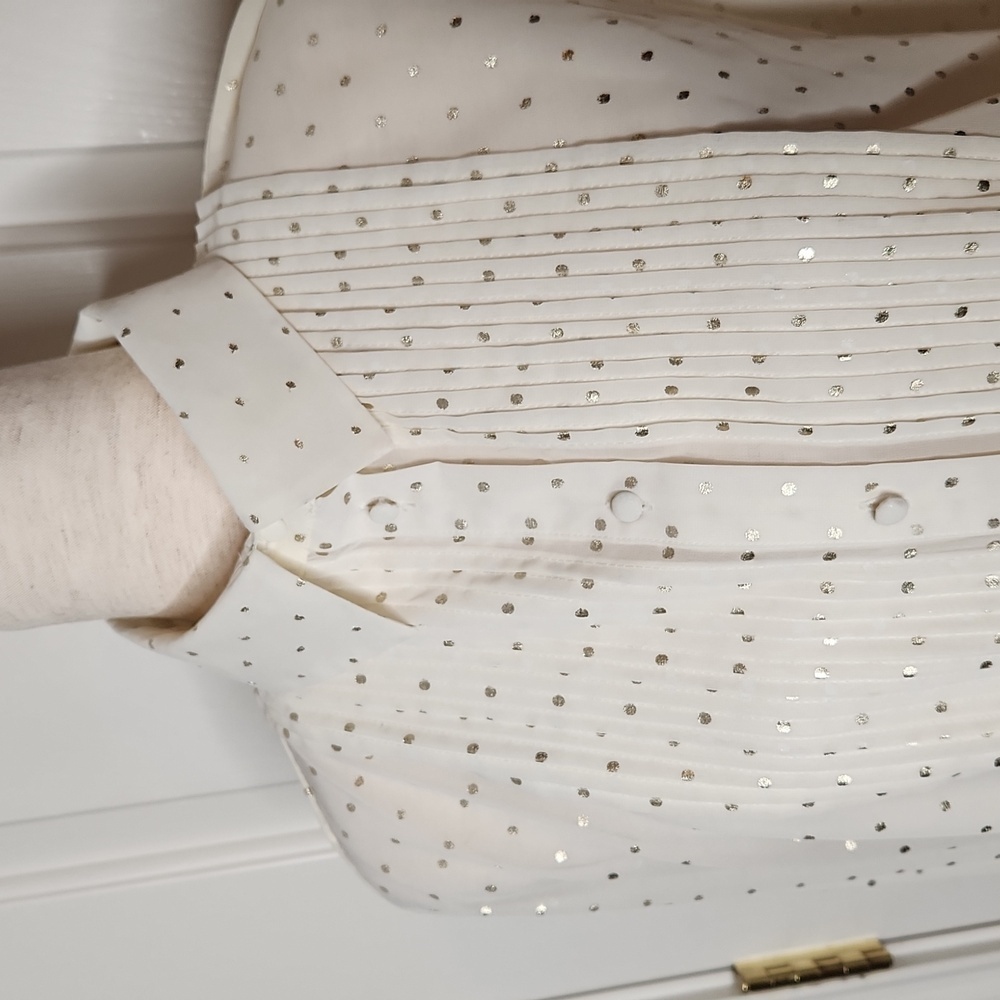 Zara Cream Ivory Gold Polka Dot Pleated Top Size S - Picture 3 of 12